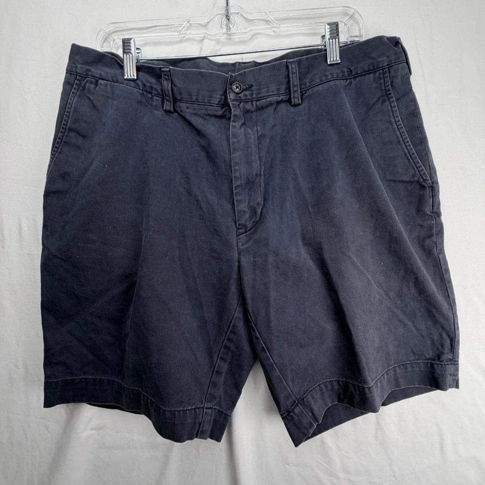 Polo Ralph Lauren Mens Navy Blue Chino Shorts Size 36 Flat Front Cotton Twill
